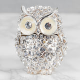 Crystal Owl Metal Trinket Box with Hinged Lid - Silver