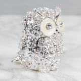 Crystal Owl Metal Trinket Box with Hinged Lid - Silver
