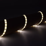 LYYT DIY-DW120 waterproof LED strip wrapped around a dark cylinder, glowing warm white along the flexible IP65 tape with visible SMD LEDs.