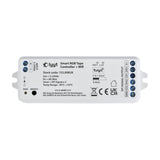 LYYT Smart RGB Tape Controller with WiFi and Tuya by AVSL, white compact unit with input and SPI signal output terminals, RUN and MATCH controls.