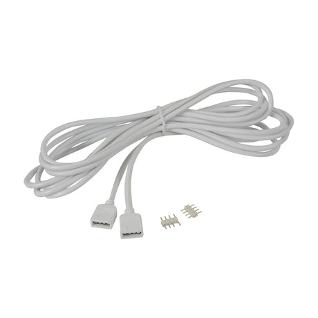 LYYT 3m RGB LED strip extension lead by AVSL, coiled white cable with two 4-pin female connectors and spare male pin adaptors on a white background.