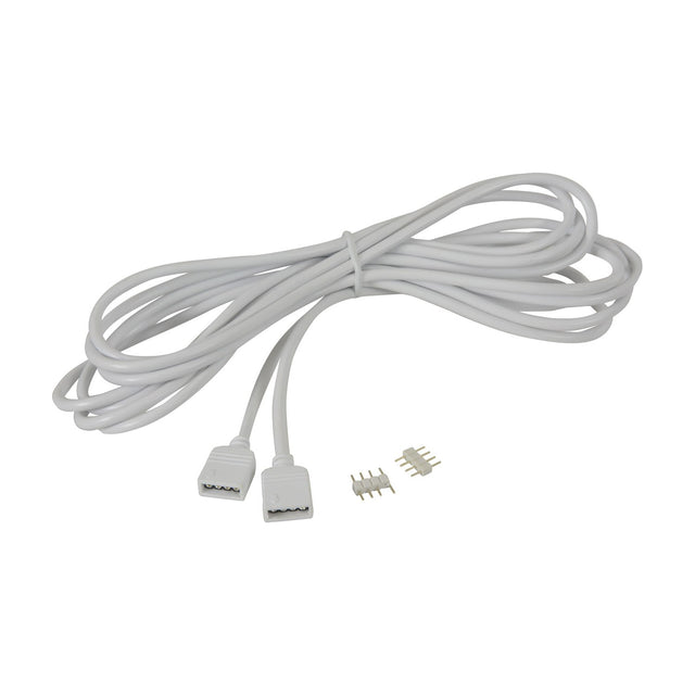 LYYT 3m RGB LED strip extension lead by AVSL, coiled white cable with two 4-pin female connectors and spare male pin adaptors on a white background.