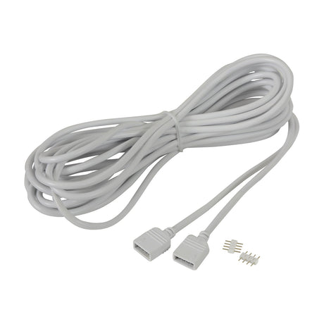 LYYT 5m RGB LED strip extension lead by AVSL, coiled grey cable with two 4-pin female connectors and two spare male pin connectors on a white background.