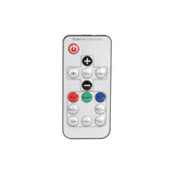 IR remote control for QTX RGBW LED Par Can Light by AVSL, with power, DMX, auto, sound, colour and mode buttons on a white background.