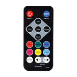 QTX IR remote control for the 6x30W RGB LED Par Can, featuring on/off, DMX, auto, jump, fade, strobe, sound, colour selection and speed buttons.