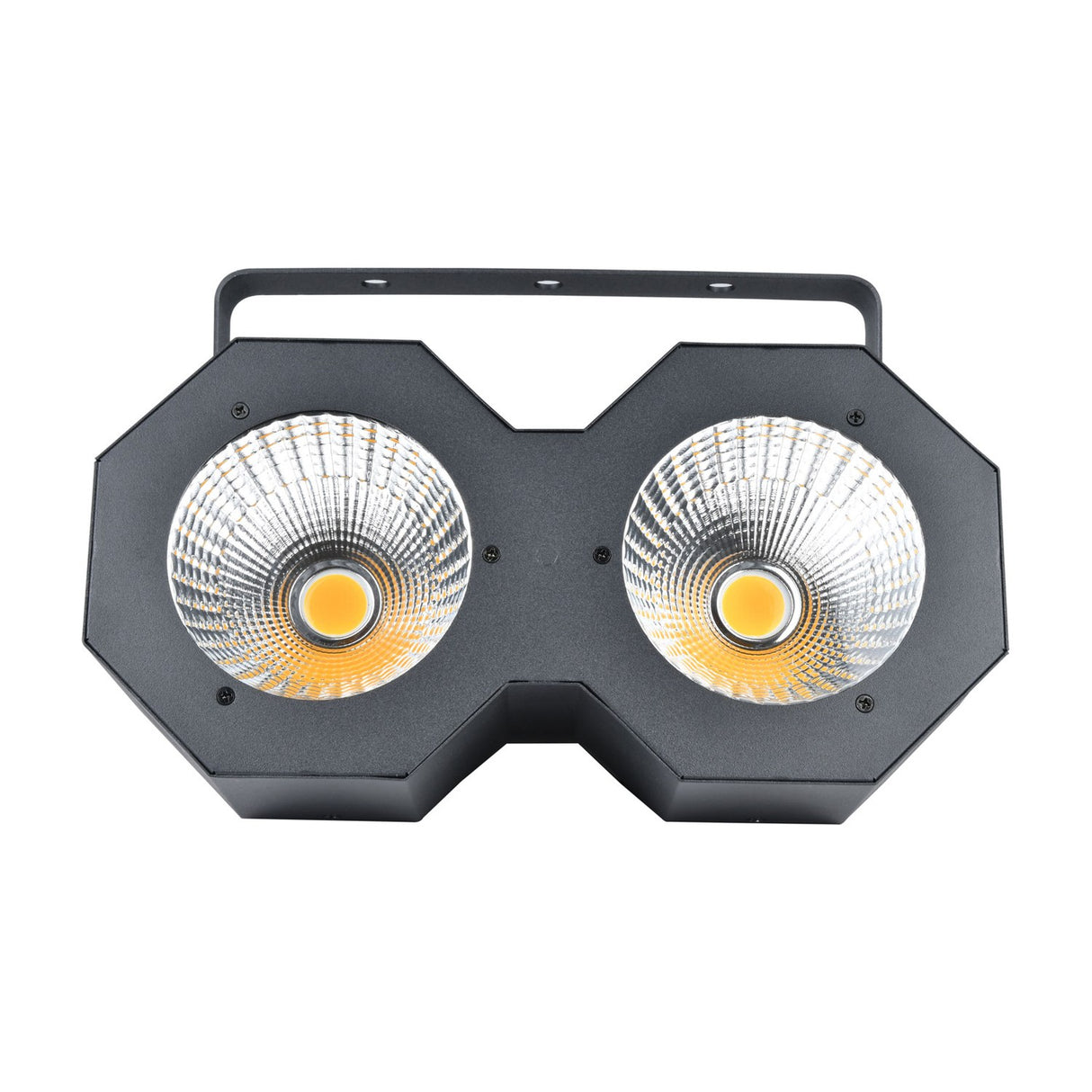 QTX 2x50W High Power LED Wash Light by AVSL with twin white COB LEDs in a black metal housing with mounting bracket, on a plain white background.