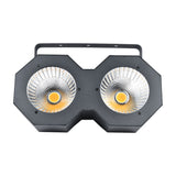 QTX 2x50W High Power LED Wash Light by AVSL with twin white COB LEDs in a black metal housing with mounting bracket, on a plain white background.
