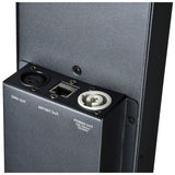 Close-up of the Citronic Matrix Bar Pro rear panel showing DMX out XLR, Art-Net RJ45 port, and white twist-lock power out connector on matte black casing.
