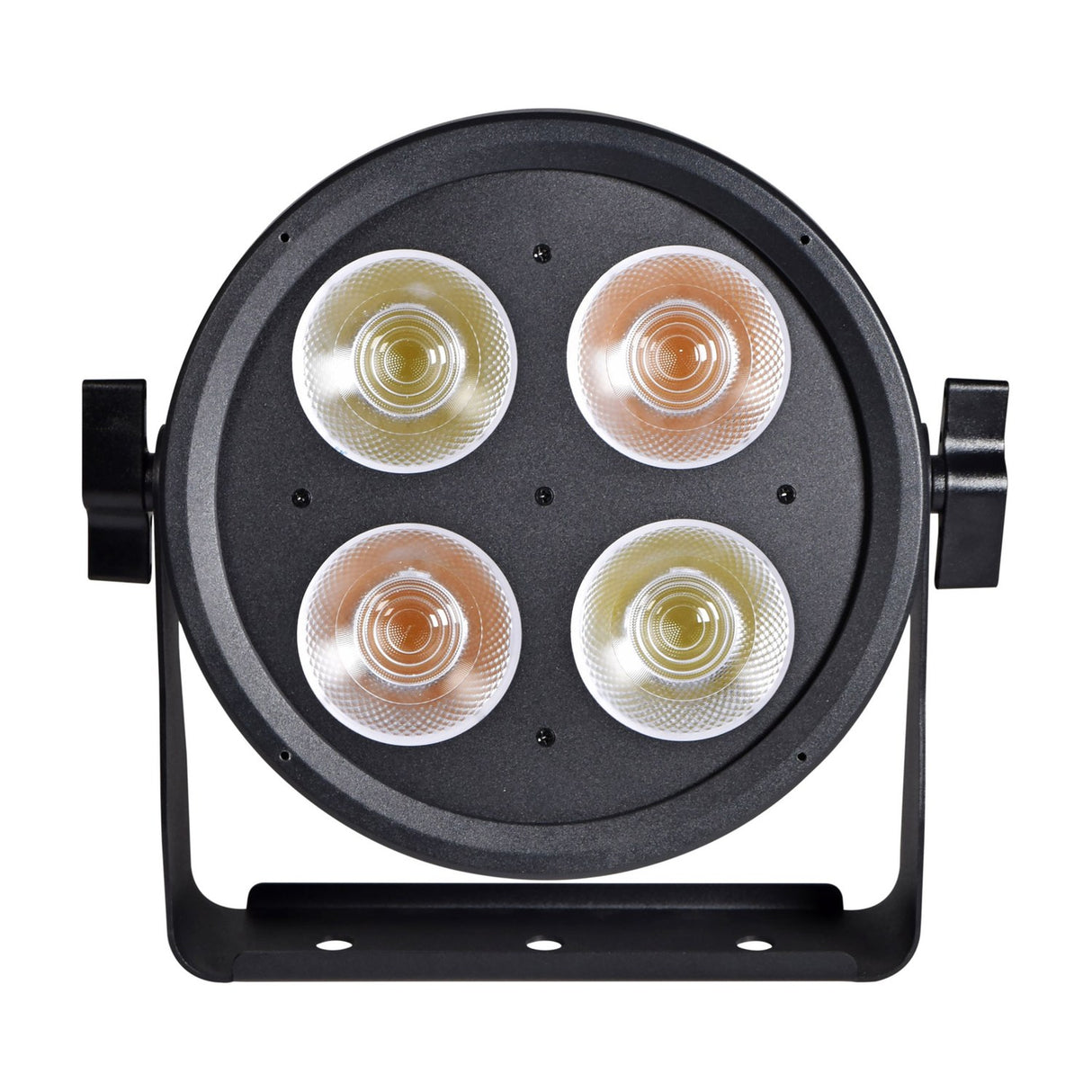 Citronic SilentPAR-200W PAR can by AVSL with four COB LEDs in cool and warm white, matte black metal housing and mounting bracket, on a white background.
