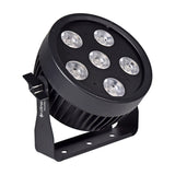 Citronic SilentPAR-180 RGBWA+UV PAR can with six COB LEDs, matte black metal housing and mounting bracket, shown on a plain white background.