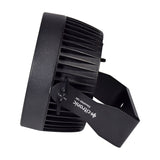 Side view of Citronic SilentPAR-180 RGBWA+UV PAR can with finned black metal chassis and mounting bracket, shown on a white background.