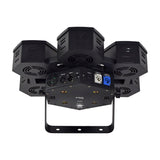 Rear view of the Citronic CosmoPAR RGBW COB LED PAR light showing three angled heads, mounting bracket, DMX in/out XLR ports and twist-lock power sockets.