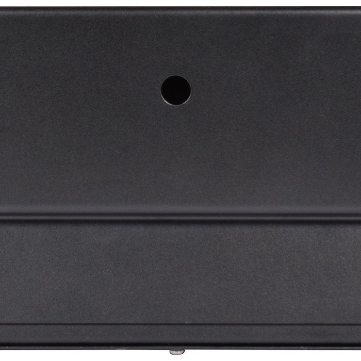 Close-up of the AVSL QTX 24 Channel Mini DMX Lighting Controller's matte black casing, showing a small circular vent hole on the upper surface.