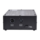 QTX DMX-D8 8 way DMX booster distributor rear panel showing DMX in and loop out XLR connectors with loop out/terminate switch.