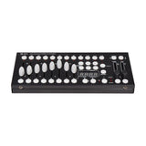QTX 192 Channel DMX Lighting Controller by AVSL, a compact black desktop unit with white faders, buttons and central LED display, on a white background.