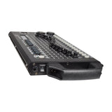 QTX 512 Channel Advanced DMX Lighting Controller by AVSL, angled view showing faders, knobs, LCD, power switch and side carry handle on white.