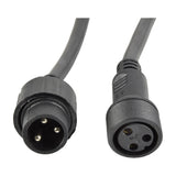 QTX HIPAR 3m IP65 power extension lead by AVSL showing black moulded male and female 3-pin weatherproof connectors with ribbed grips on rubber cable.