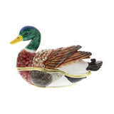 Stone-Set Mallard Duck Metal Trinket Box with Hinged Lid