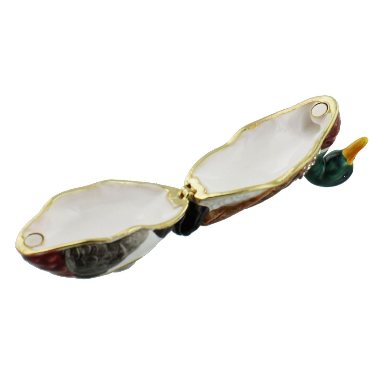 Stone-Set Mallard Duck Metal Trinket Box with Hinged Lid