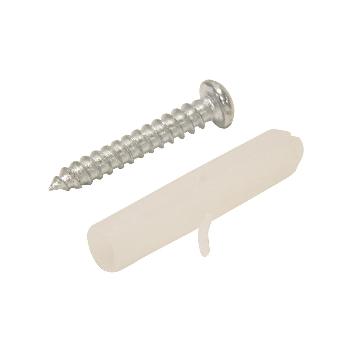 Silver screw and white plastic wall plug fixings included with the LYYT solar LED wall light, shown on a plain white background.