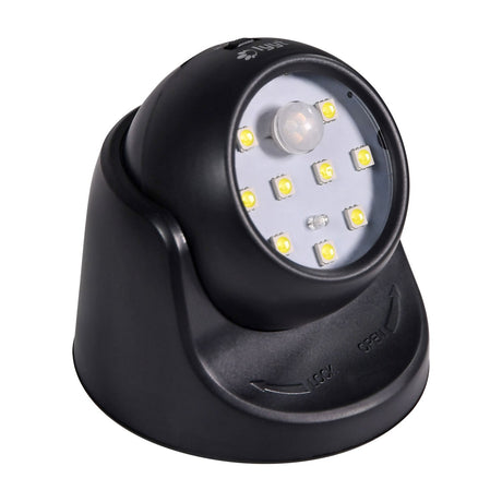 LYYT black ABS motion sensor wall light with nine SMD LEDs and central PIR sensor on a rotating base, shown on a plain white background.