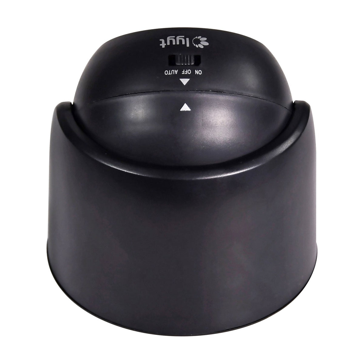 LYYT LED motion sensor wall light in black ABS with rotating dome head and ON/OFF/AUTO slider switch, shown on a plain white background.