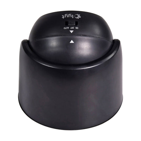LYYT LED motion sensor wall light in black ABS with rotating dome head and ON/OFF/AUTO slider switch, shown on a plain white background.