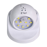 LYYT 9 LED motion sensor wall light in white ABS with rotating dome head, ON/OFF/AUTO slider switch and central PIR sensor surrounded by SMD LEDs.