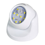 LYYT 9 LED motion sensor wall light in white ABS with rotating dome head, PIR sensor and lock/open base ring, shown on a plain background.