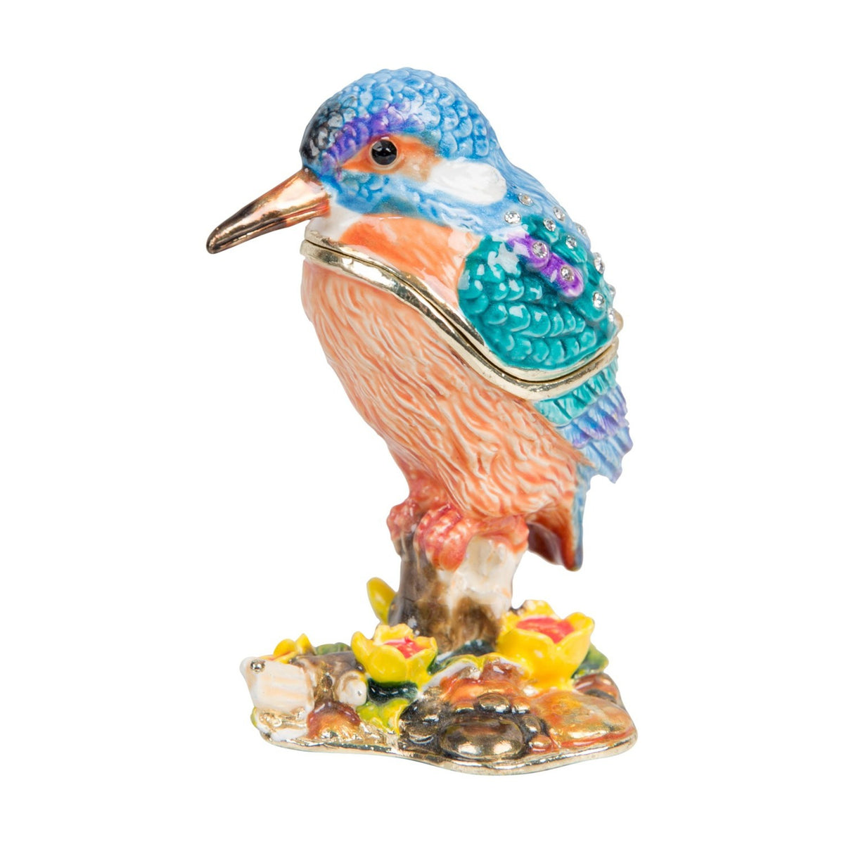 Kingfisher Metal Trinket Box with Yellow Flowers - Blue