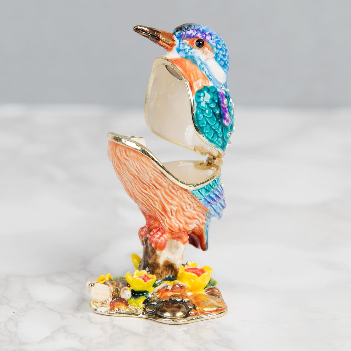 Kingfisher Metal Trinket Box with Yellow Flowers - Blue