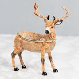 Hand Painted Stag Metal Trinket Box with Hinged Lid - Brown