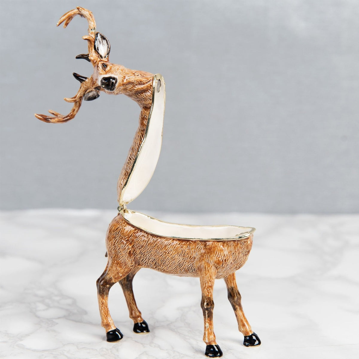 Hand Painted Stag Metal Trinket Box with Hinged Lid - Brown