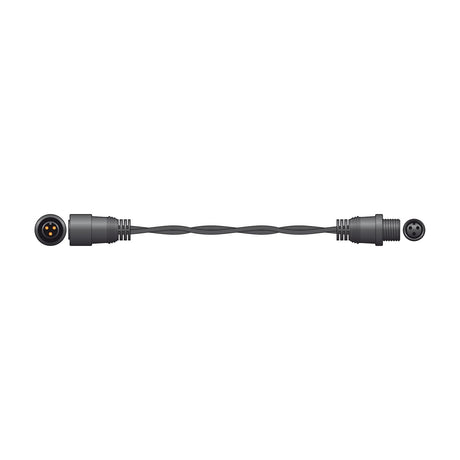 LYYT 5m heavy-duty string light extension cable by AVSL with black rubber jacket and 3-pin male and female IP44 connectors, on a white background.