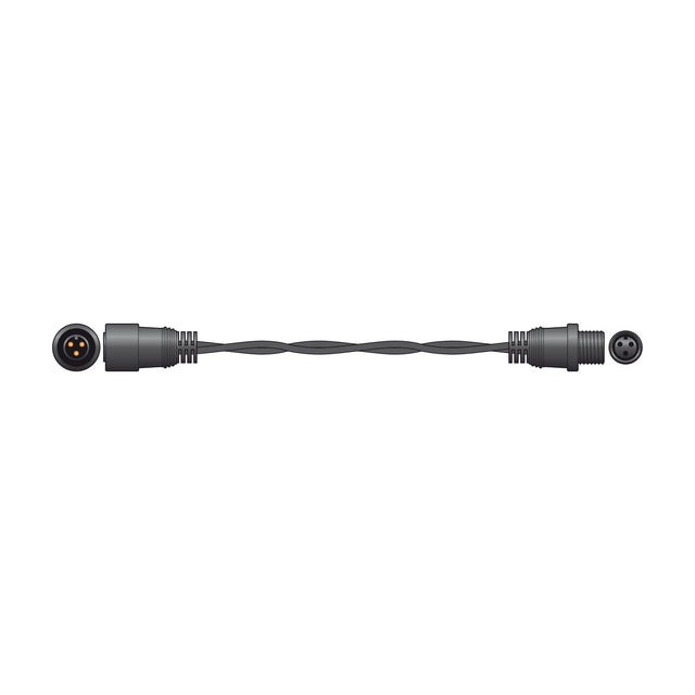 LYYT 5m heavy-duty string light extension cable by AVSL with black rubber jacket and 3-pin male and female IP44 connectors, on a white background.