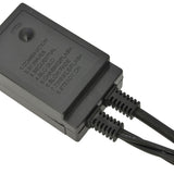 AVSL LYYT LED net light controller box in black with press button and eight numbered sequence modes, showing rubber cable outlets on a white background.
