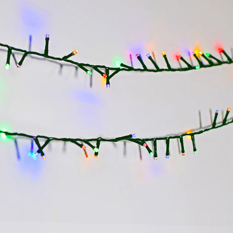 LYYT 45m string light reel by AVSL shown close-up with multi-coloured LEDs on green wire against a plain white background.