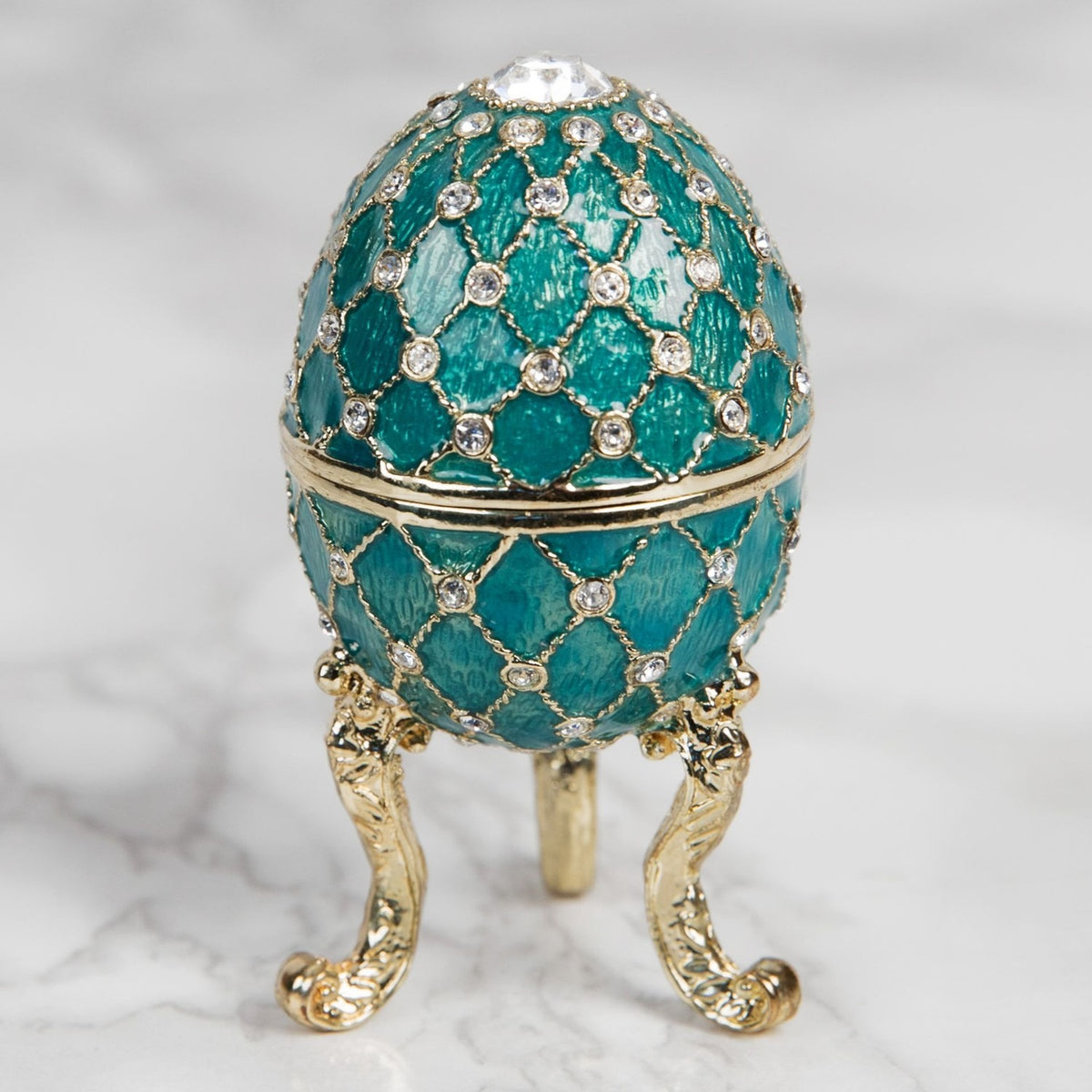 Small Egg Metal Trinket Box with Gold Legs - Light Turquoise