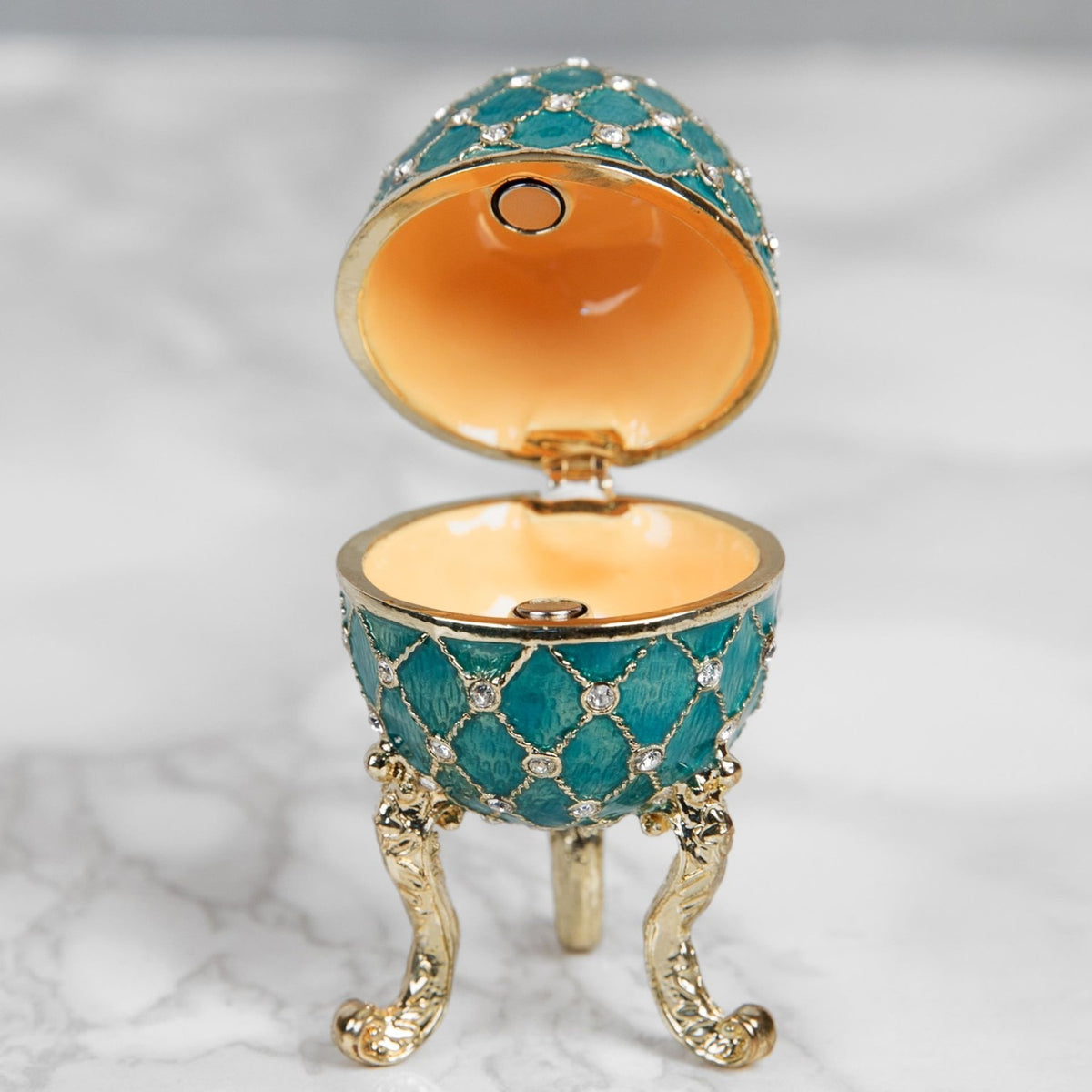Small Egg Metal Trinket Box with Gold Legs - Light Turquoise
