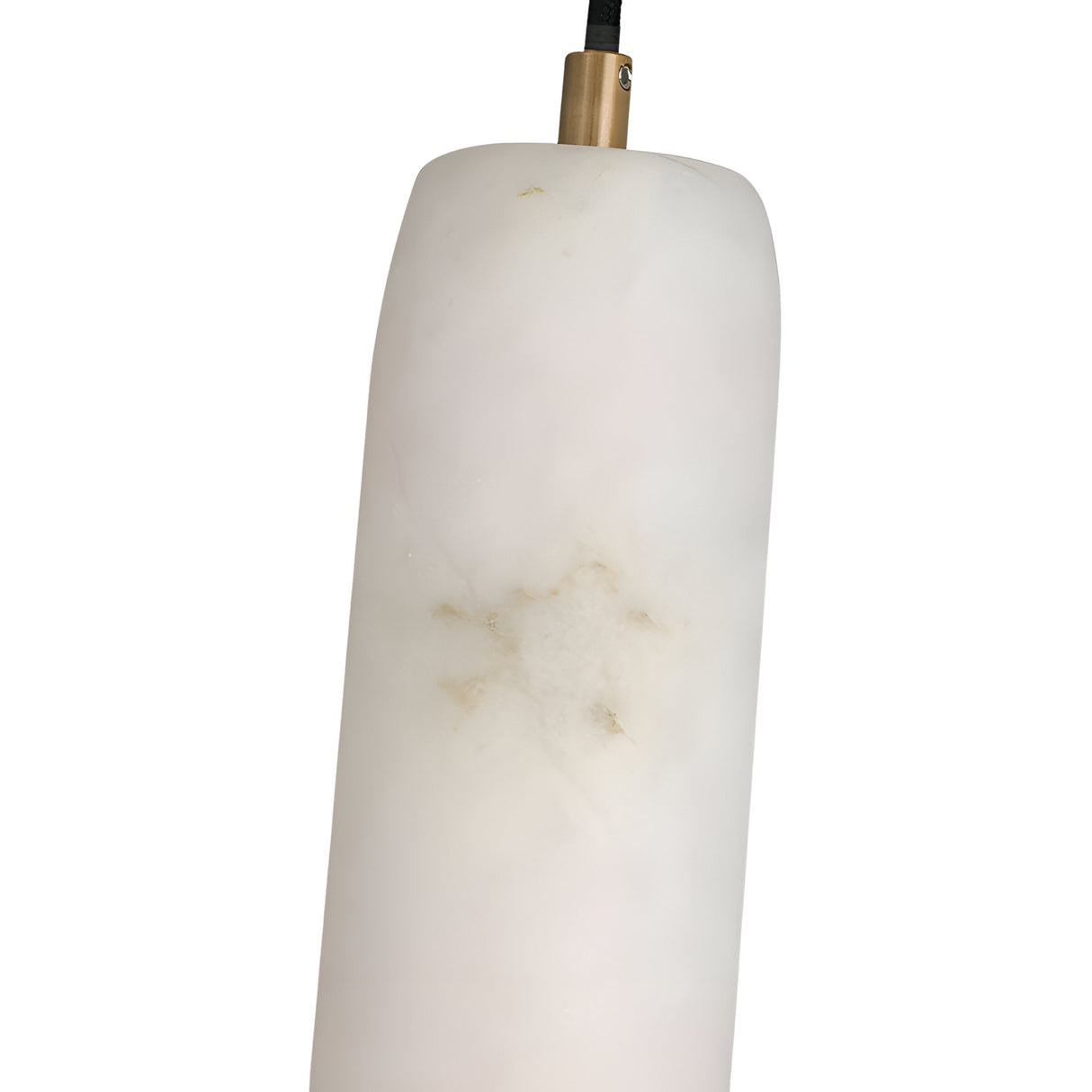 The Elystria LED Vertical Stone Alabaster Wall Light in soft white features subtle marbling and hangs from a brass fixture with a black cord, set against a plain white background.