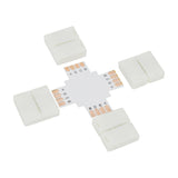 LYYT RGB LED Strip X Connector by AVSL, a white four-way 10mm junction piece with exposed copper RGB contact pads and four snap-fit clips.