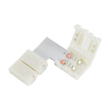 LYYT 10mm single colour LED strip L connector by AVSL, white snap-fit corner joiner with copper contact pads, shown on a plain white background.