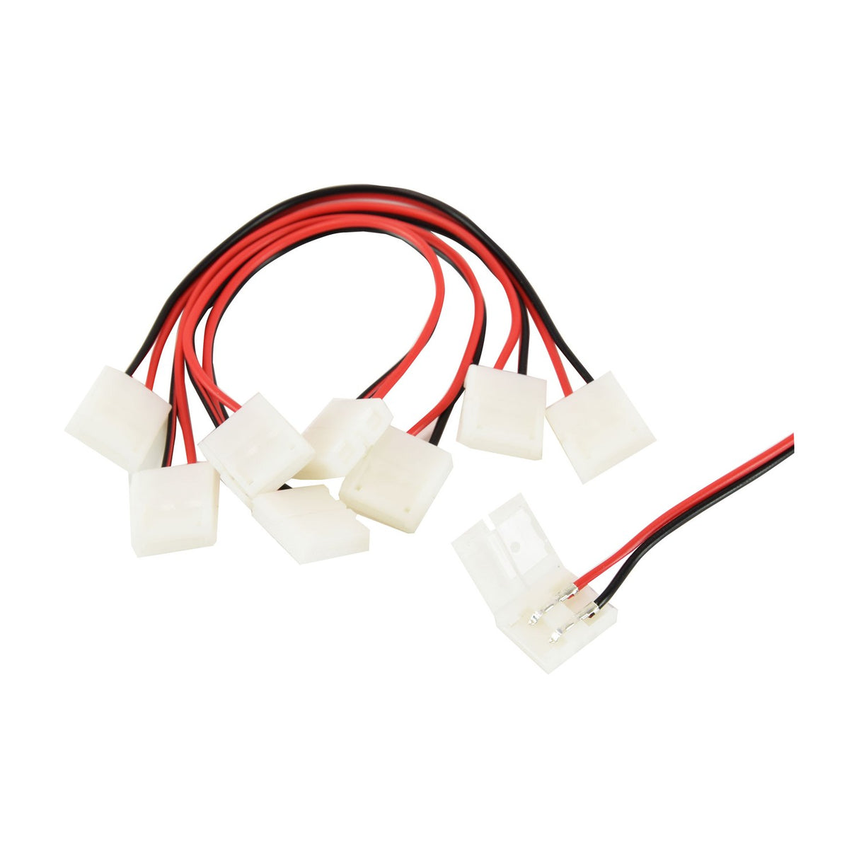 LYYT SC10-F Flexible LED Strip Link pack by AVSL, showing five white snap-fit connectors with red and black 2-core wires on a white background.