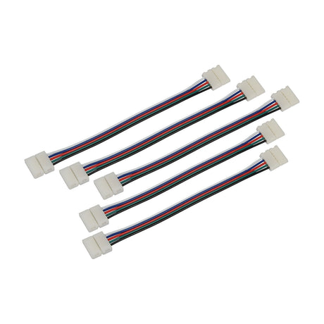 AVSL RGBW LED Strip Flex Link 135mm solderless connectors, 5 pack of white snap-fit clips with 5-core red, green, blue, white and black wires.