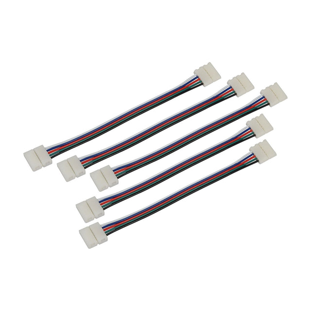 AVSL RGBW LED Strip Flex Link 135mm solderless connectors, 5 pack of white snap-fit clips with 5-core red, green, blue, white and black wires.