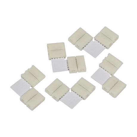 AVSL RGBW LED Strip L Connectors in 12mm, pack of five white snap-fit corner joiners with spring contacts, shown on a plain white background.