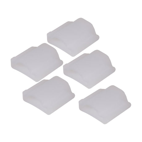 LYYT 10mm Dome End Cap 5pk by AVSL, five frosted silicone end caps for domed LED tape shown on a plain white background.