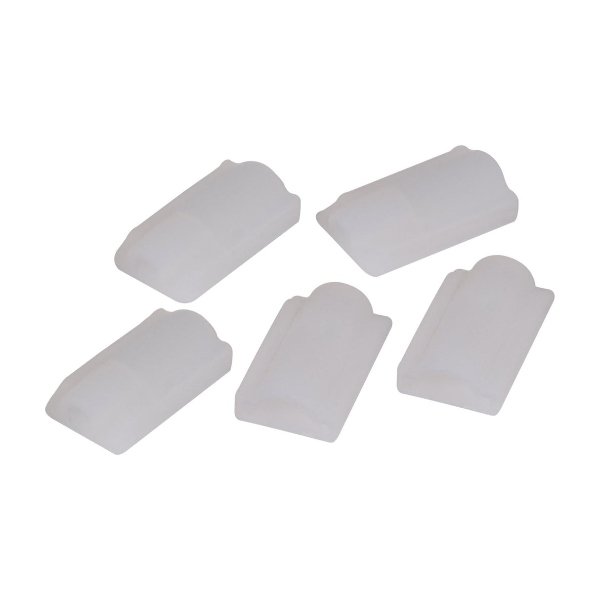 LYYT 10mm dome end caps by AVSL, five frosted white silicone LED tape end pieces arranged on a plain white background.