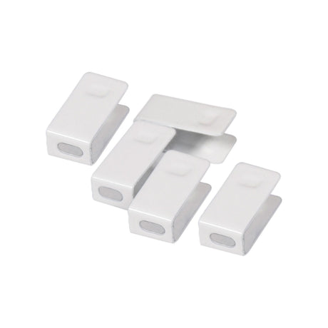 LYYT Side Bend LED Tape End Caps by AVSL, pack of five white metal caps with silicone seals for 4x8mm tape, shown on a plain white background.