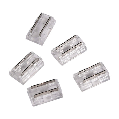 LYYT 9-way 10mm transparent COB tape connectors from AVSL, pack of five clear crimp housings with metal contacts, shown on a plain white background.